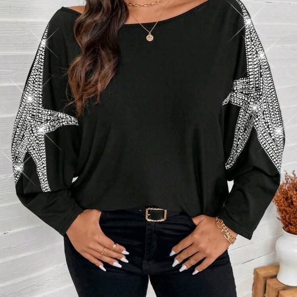 SHEIN Tops - NEW Black Oversized Embellished Blouse Large